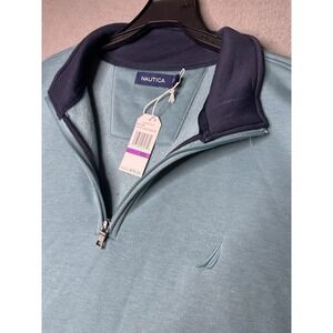 Nautica Mens Pullover Sweatshirt XXL Bluebreton‎ 1/4 Zip Cotton Long Sleeve